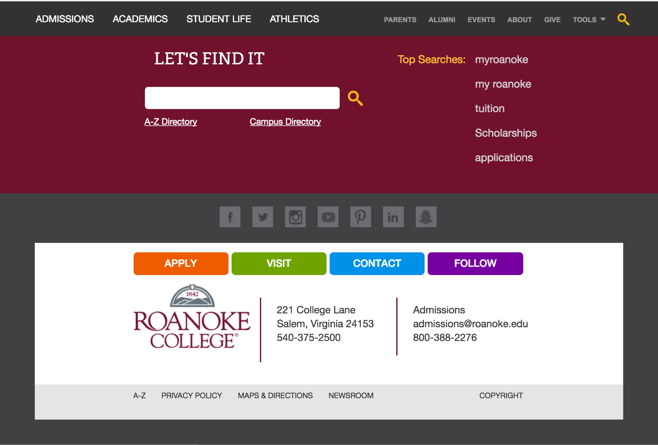 Swiftype Search for Roanoke College