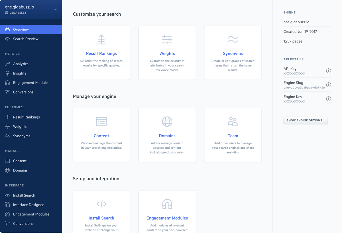 Swiftype Dashboard
